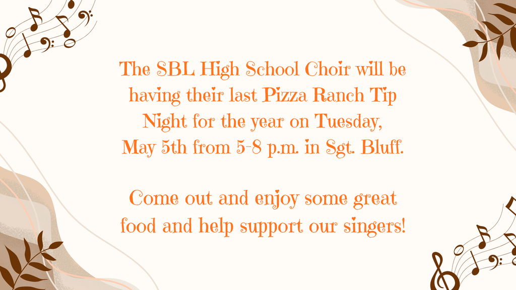 Choir Pizza Ranch Tip Night Flyer 5-5-26