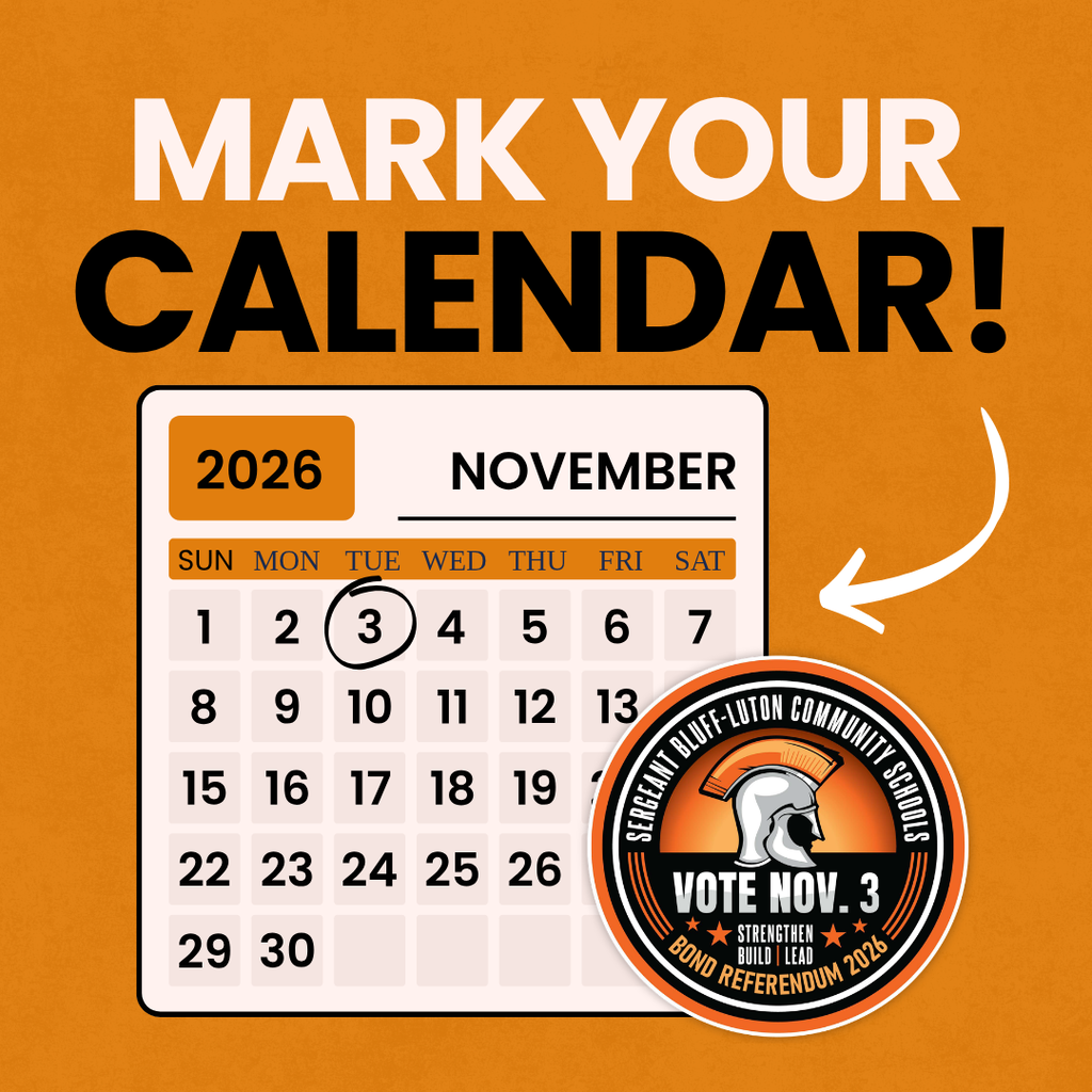 Mark Your Calendar - an arrow points to November 3, 2026 that's been circled on a calendar graphic, the bond referendum logo is next to the calendar