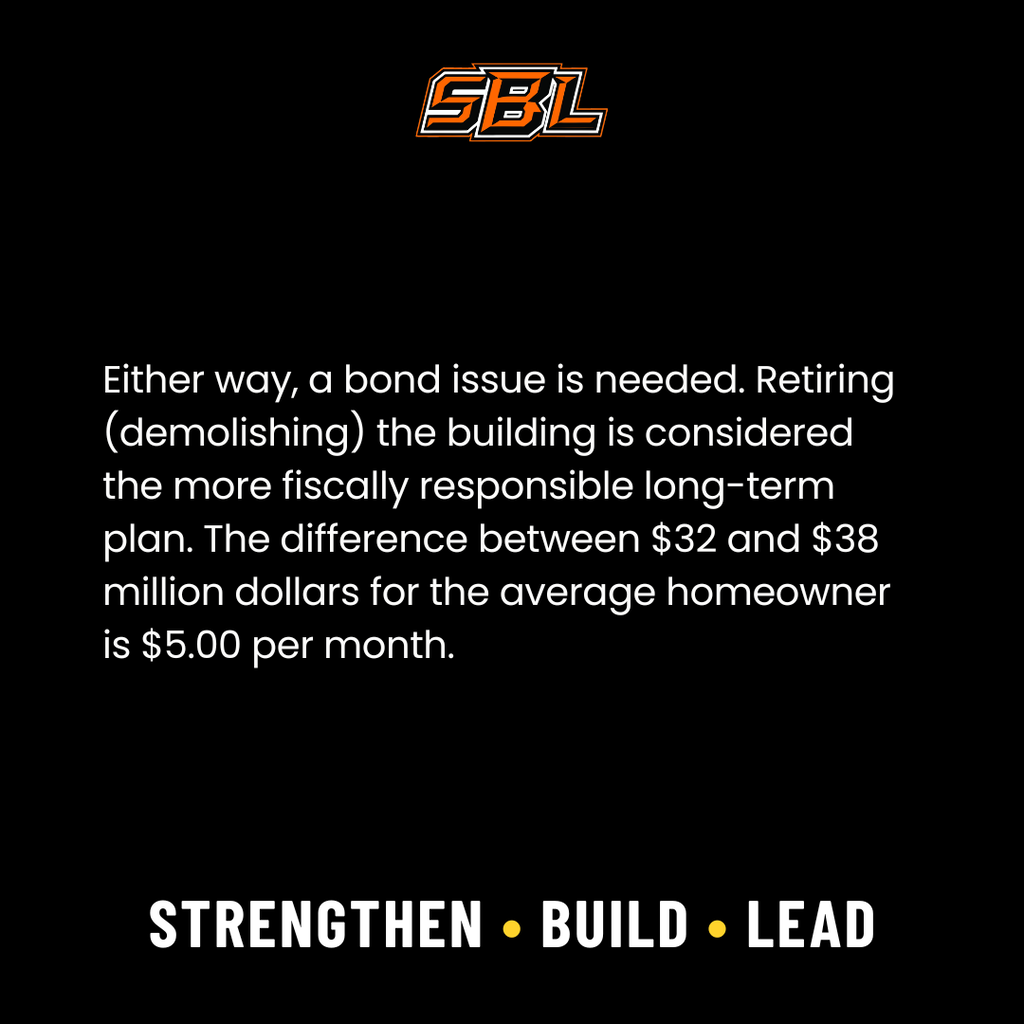 Either way, a bond issue is needed. The difference in cost between $32 million and $38 million for the average homeowner is $5 per month