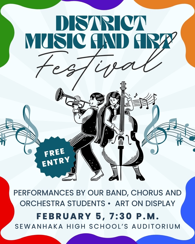 Student-musicians and artists from all five buildings are showcasing their talents during the 63rd annual District Music Festival and Art Exhibit, being held at Sewanhaka High School on Feb. 5. The event begins at 7:30 p.m. and is free to the public.