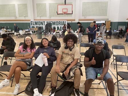 Students sitting after giving blood.