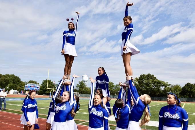 Student cheerleaders performing.