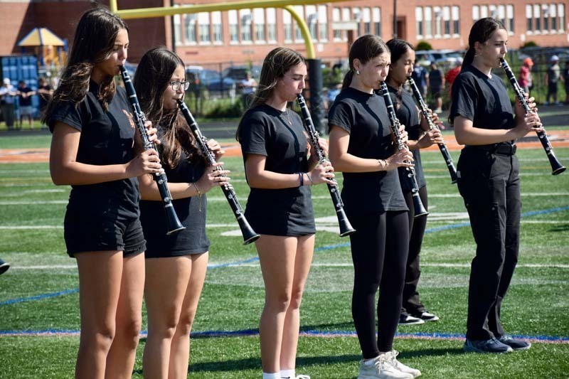 Marching band performing during halftime