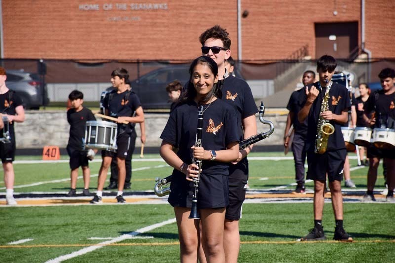 Marching band performing during halftime