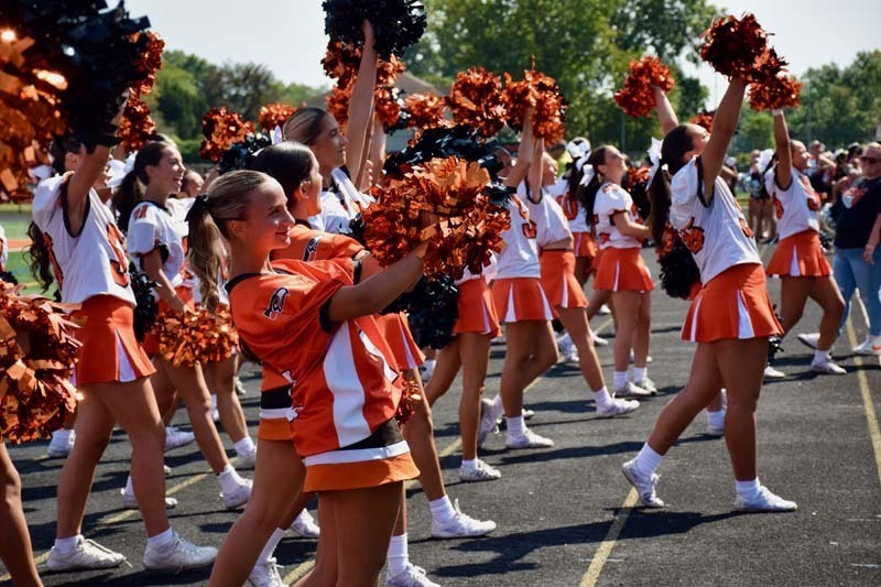 Cheerleaders are pictured on the sidelines during the game.
