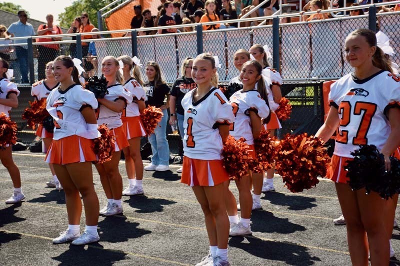 Cheerleaders are pictured on the sidelines during the game.