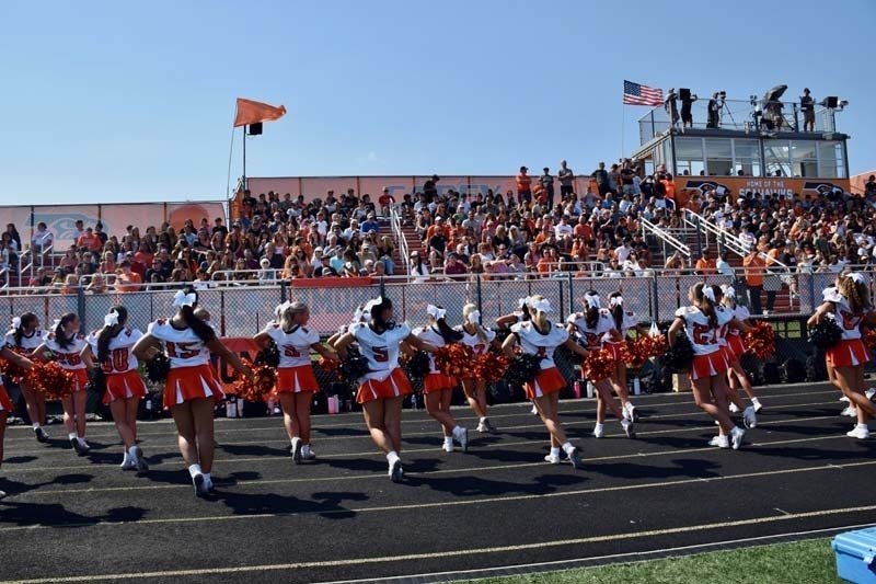 Cheerleaders are pictured on the sidelines during the game