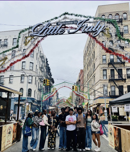 students outdoors in the city