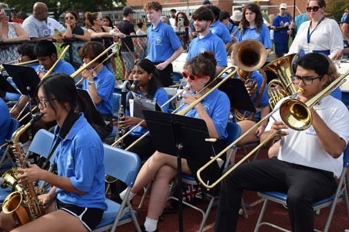 Band performs during the football game.