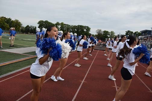 Cheerleaders are pictured during the football game.