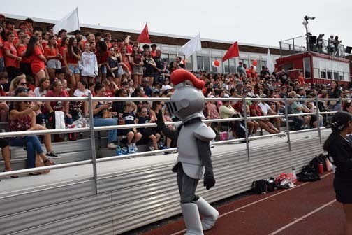The Knight mascot waves to the crowd.