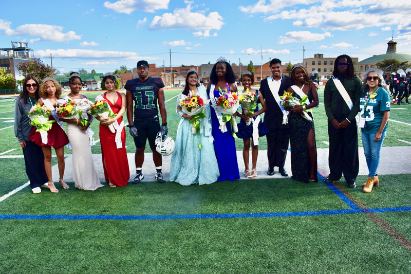 students on field dressed up