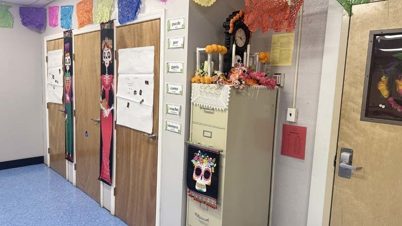 Student artwork throughout classroom.