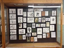 Student artwork displayed in showcase.