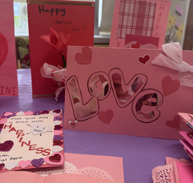  Assorted craft supplies are scattered around.