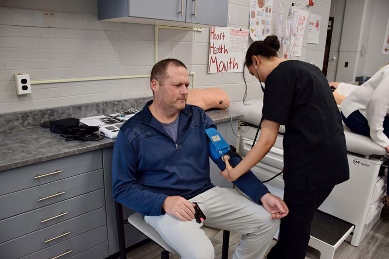 Second-year Sewanhaka District students in the Medical Assisting Career and Technical Education program provided free blood pressure screenings daily to faculty and staff.