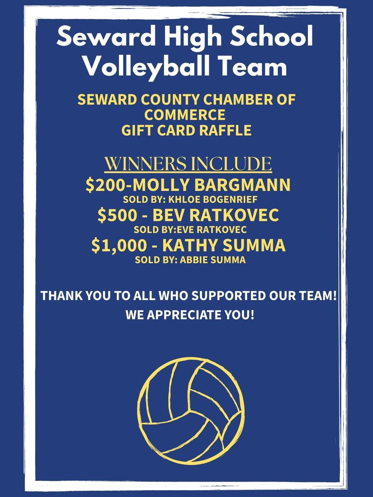 Volleyball raffle winners.