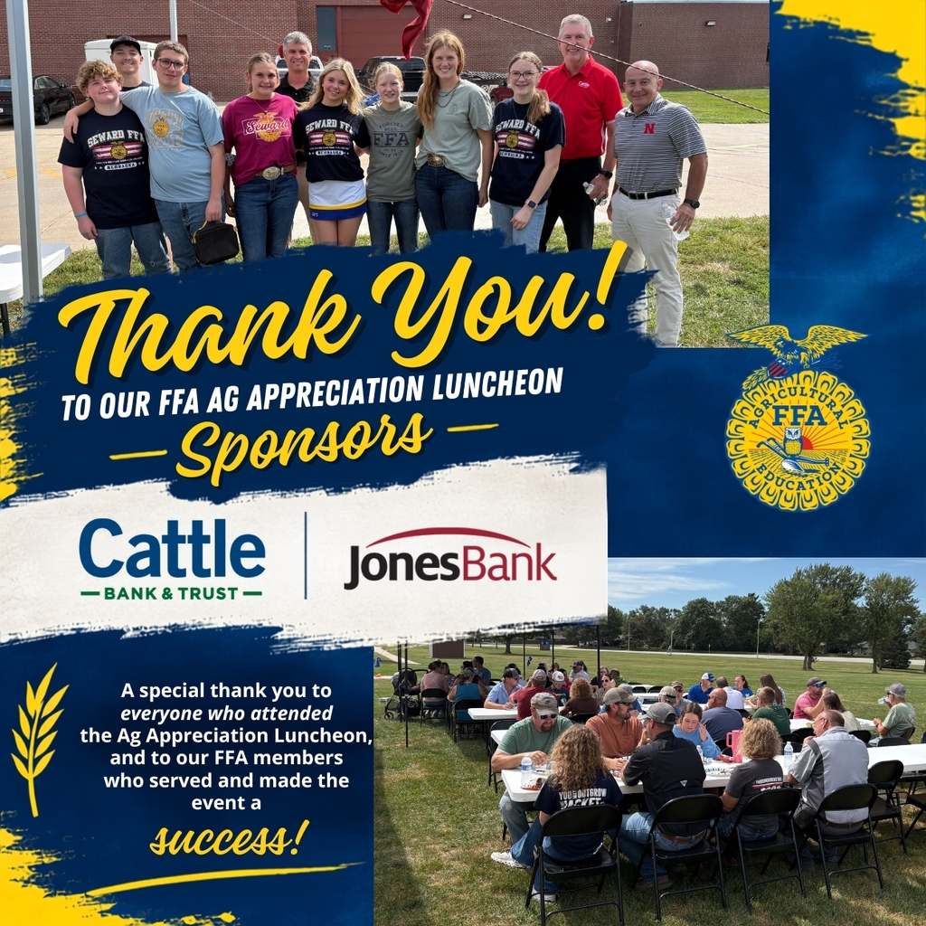 Thank you to our Ag Luncheon sponsors, Cattle Bank and Trust and Jones Bank! A special thank you to everyone who attended and to our FFA members who helped serve. We appreciate your support of agriculture education and our students!