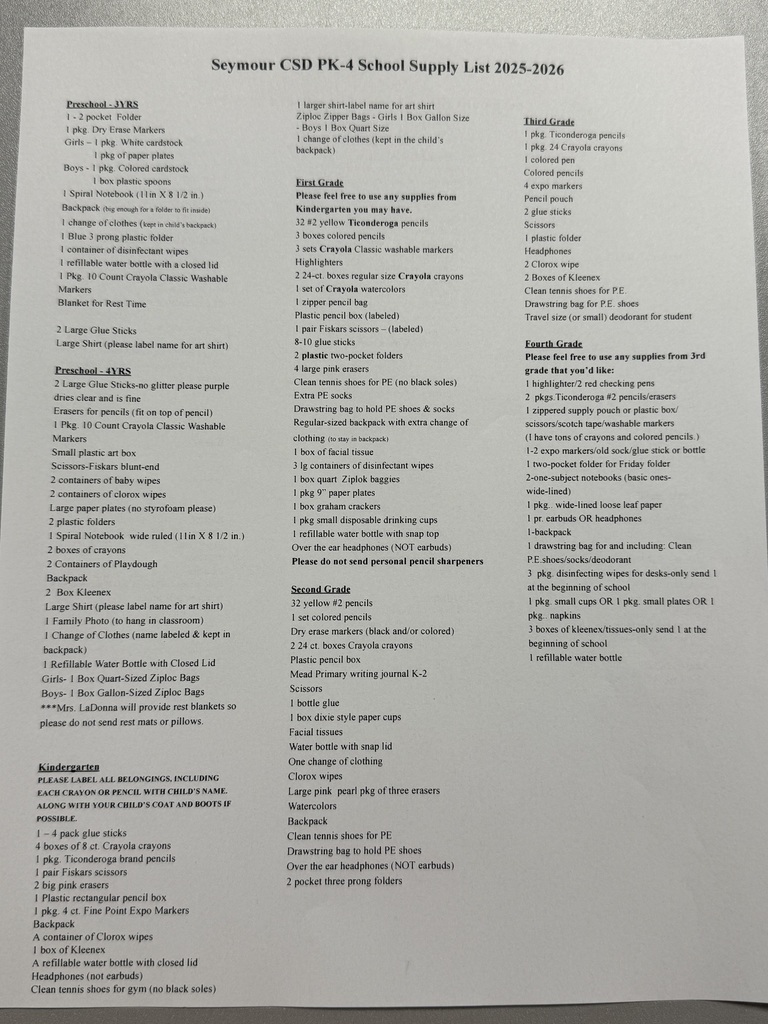 School Supply list 25-26.1