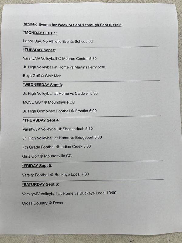 Athletic Events 9/1 - 9/6