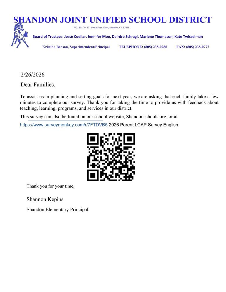 LCAP Parent Survey letter 2026