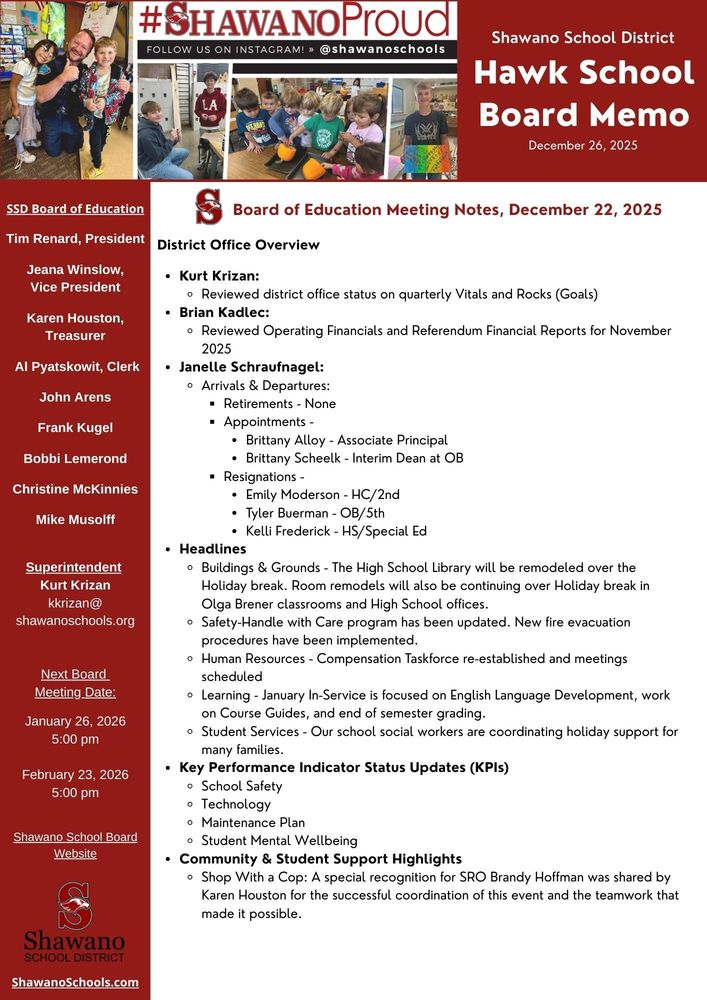 December Hawk Board Memo Page 1