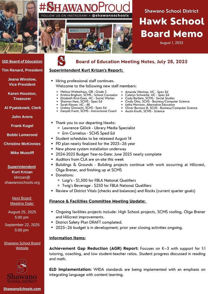 Hawk Board Memo July 2025