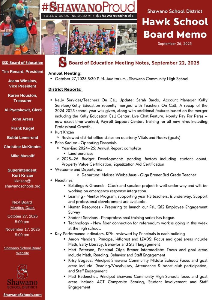 Sept. 2025 Hawk Board Memo