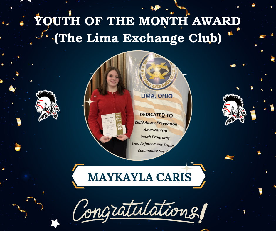 Navy background with party streamers with student picture.