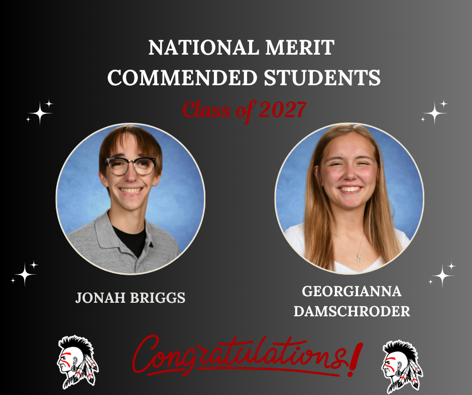 Black background with two student picture earning awards
