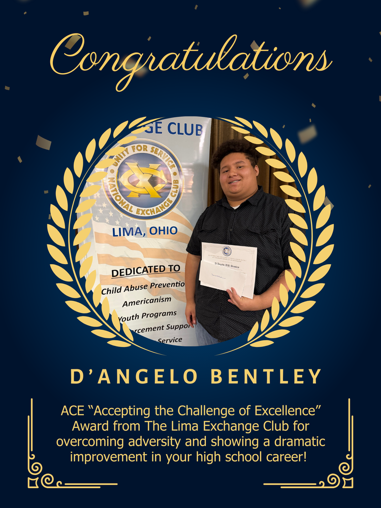 Blue background with photo of student