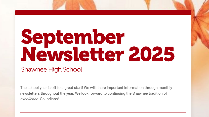 Autumn leaves with red lettering reading september newsletter 2025