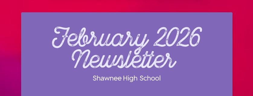 Red and purple ombre background with lavendar box and white lettering that reads February 2026 Newsletter