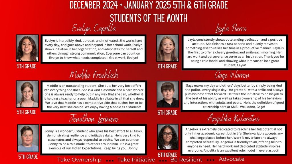 Dec & Jan 5th & 6th Gr Students of the Month