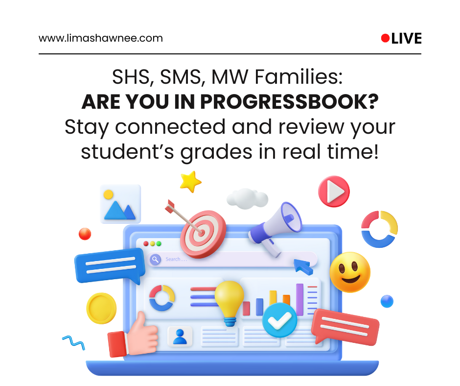 White background with a blue laptop graphic with different colored icons floating around it