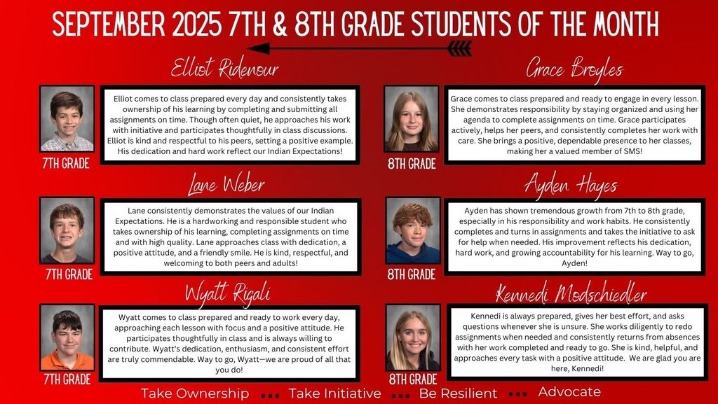 Sept 2025 7th &86th Students of the Month