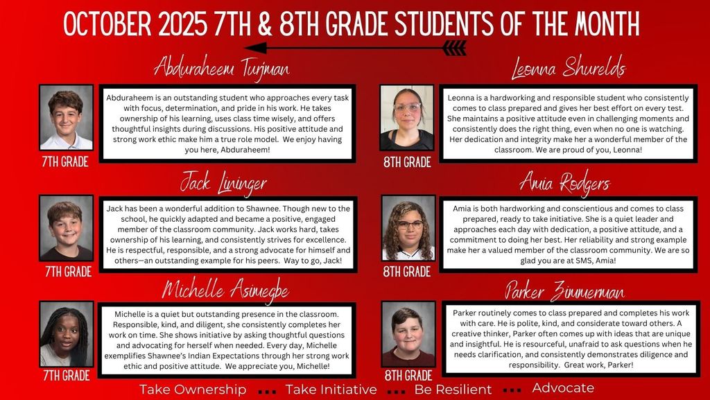 Oct 2025 7th & 8th Students of the Month