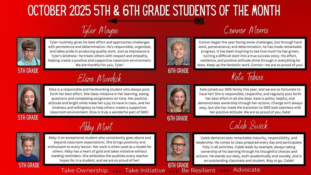 Oct 2025 5th & 6th Students of the Month