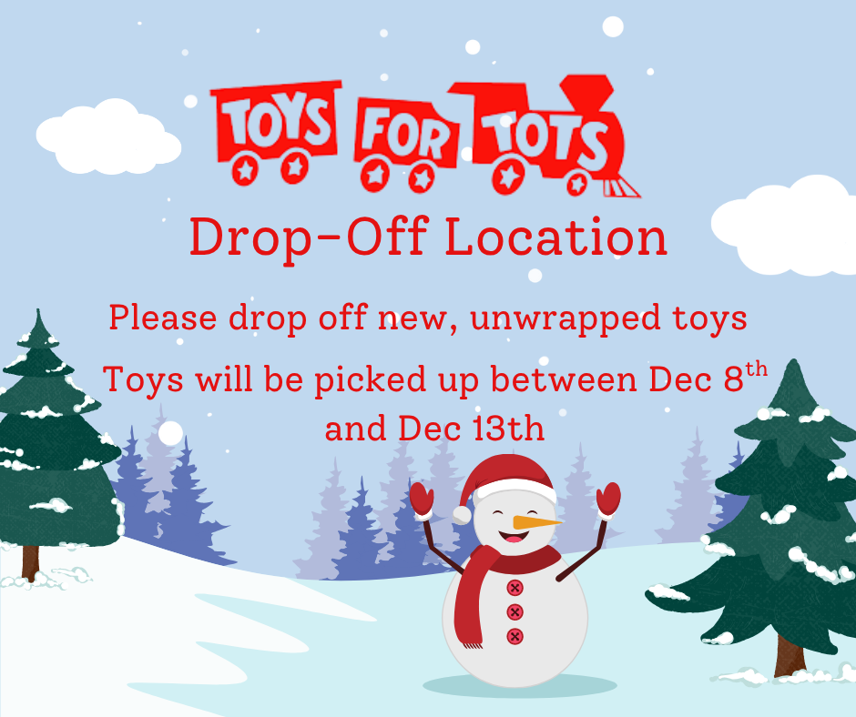 Elmwood is a Toys for Tots  drop off location. Toys will be picked up between Dec. 8th and Dec 13th. Toys can be dropped off by the main entrance or the gym entrance.