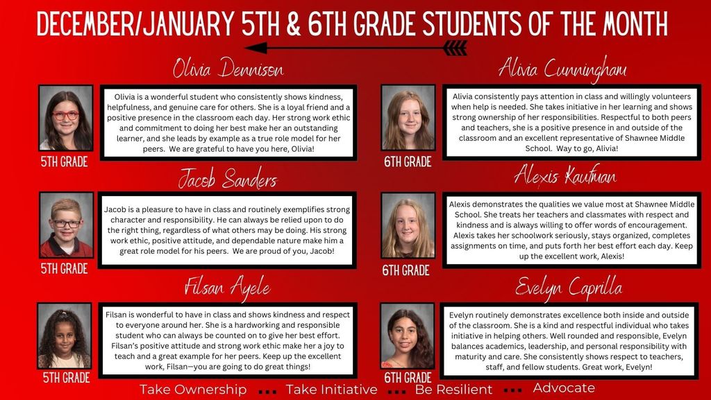 Dec & Jan 5th & 6th Students of the Month
