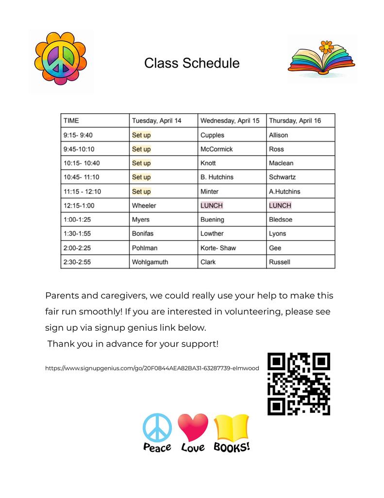 Spring Book Fair schedule