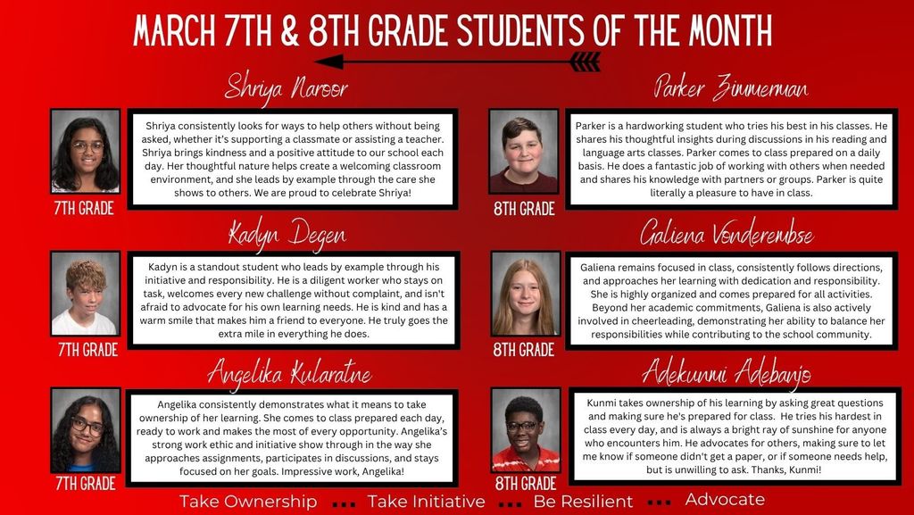 March 7th/8th Students of the Month