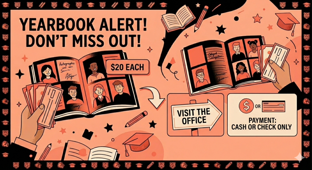 Yearbook Alert: $20 each available for purchase in the office