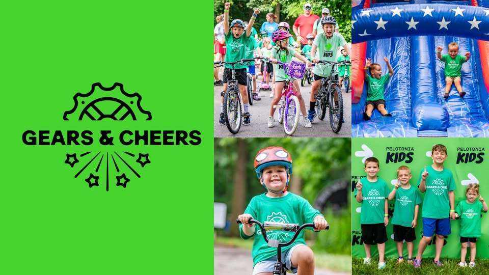 Gears & Cheers with pictures of children riding their bikes