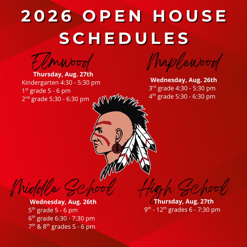 Open House Schedules for the 2026-27 school year are posted on a red background.