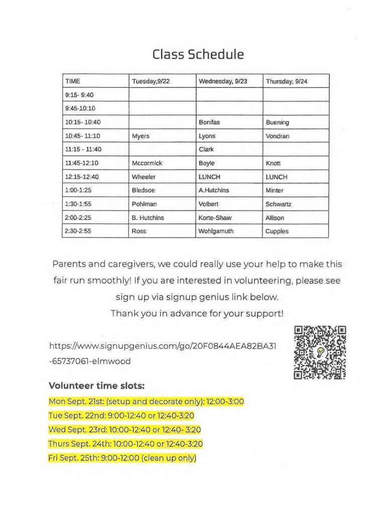 Elmwood Fall Book Fair Schedule