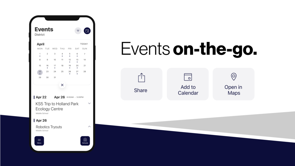 Events on-the-go image shows the Shawnee Public Schools mobile app