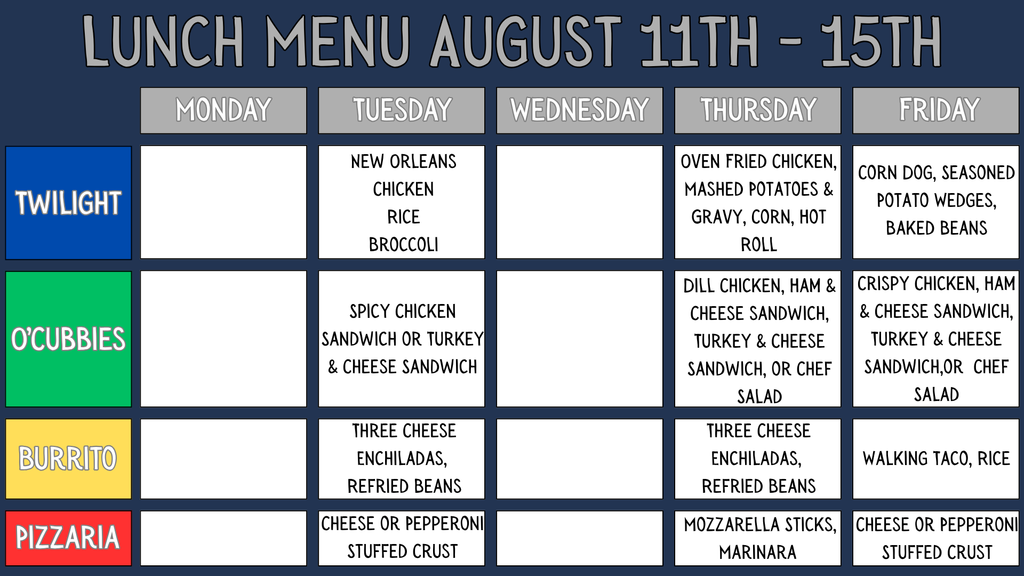 Lunch Menu August