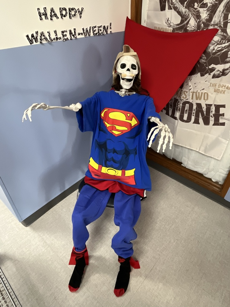 skeleton in Superman costume