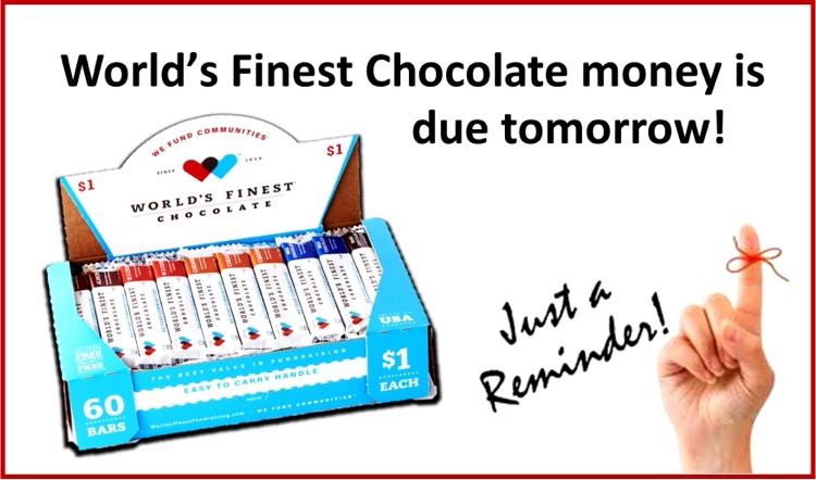 Candy bar money due tomorrow